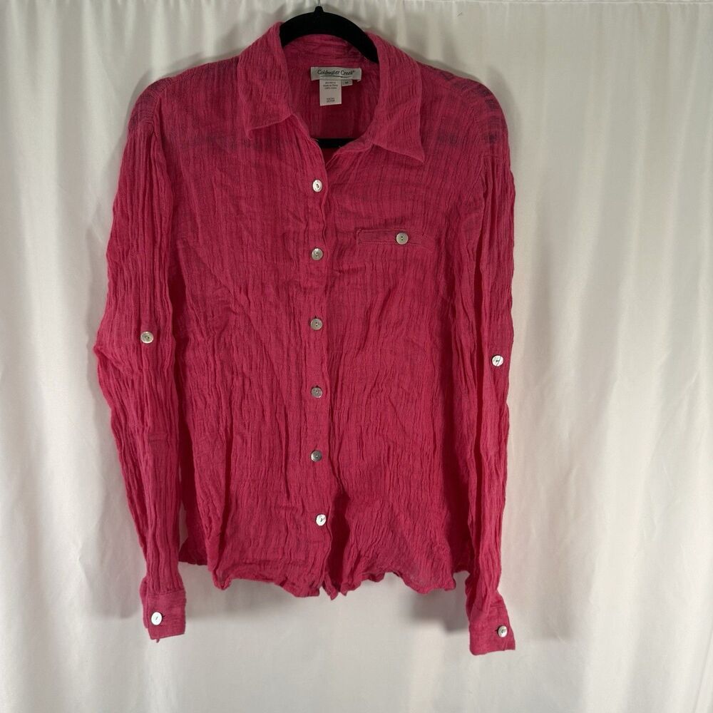 Coldwater Creek 100% Linen Blouse Women's Medium Pink Rose Lightweight Button